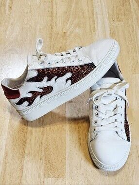🔥Rhinestone Flame Lola Cruz Leather Sneakers